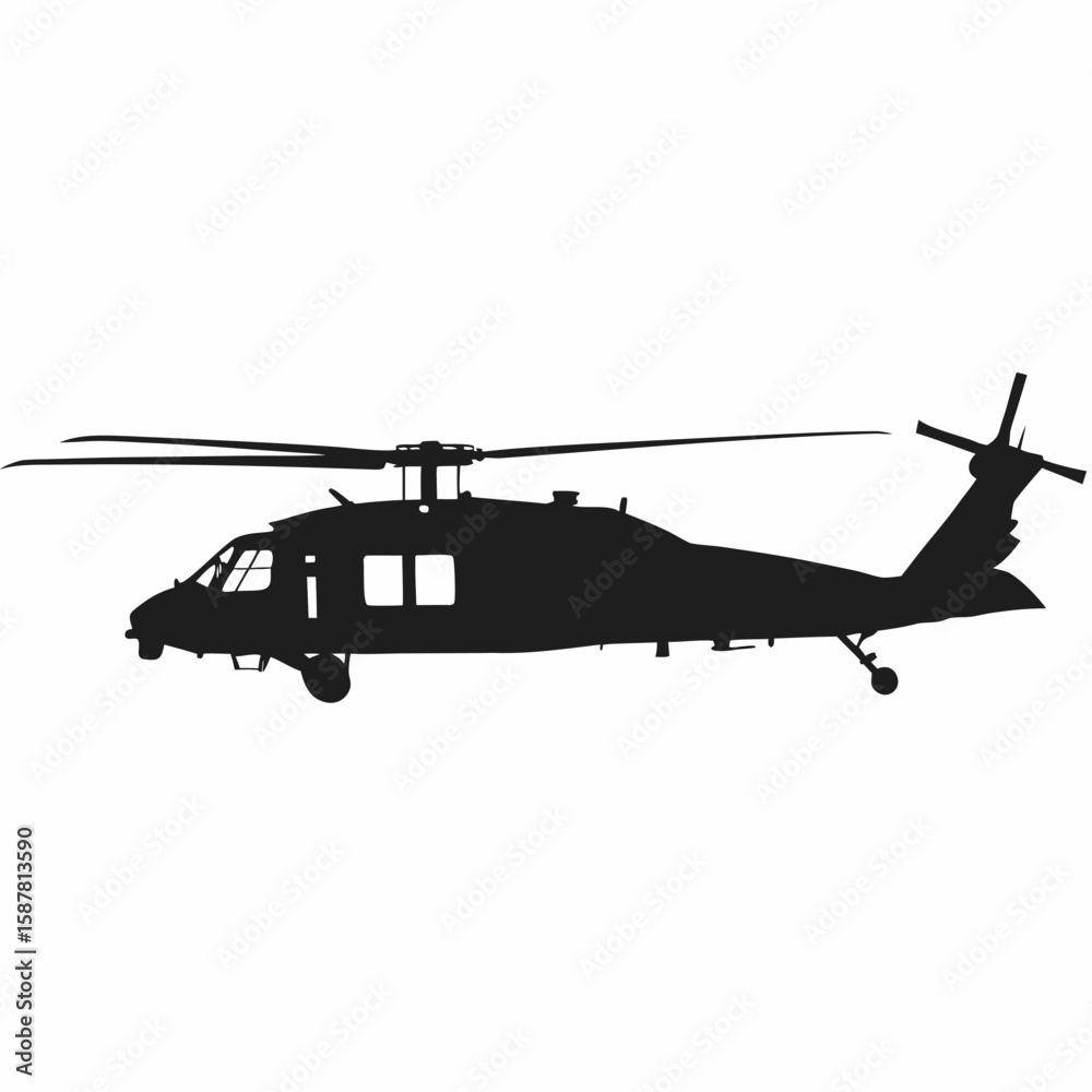 Fototapeta premium Black Silhouette of a Military Helicopter