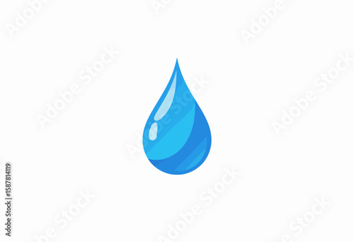 Water droplet in bright blue color on white background  