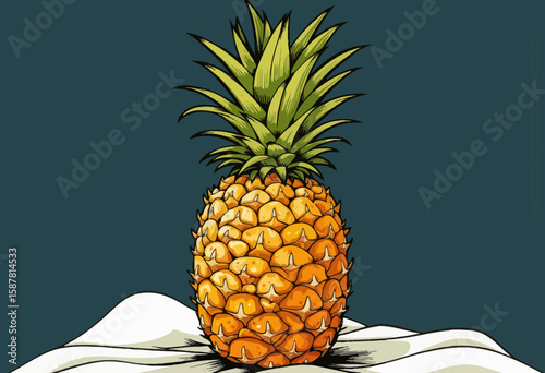 Pineapple illustration on a white surface with a dark background  