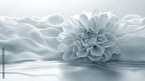 Delicate white flower on flowing fabric