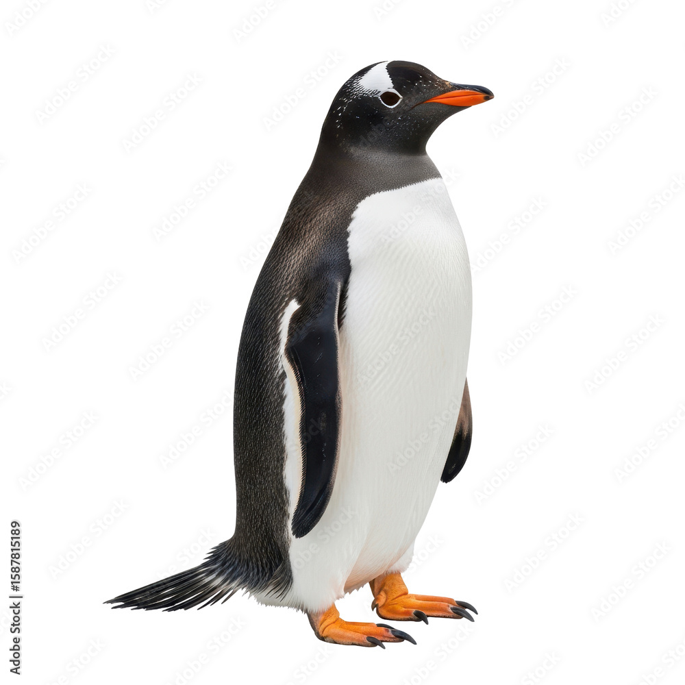 Fototapeta premium Gentoo penguin standing isolated on white background, full body cut out shot