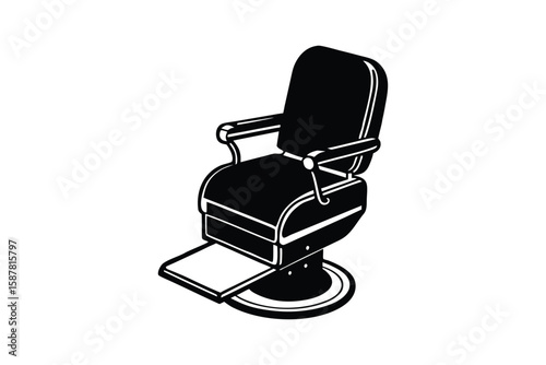 Silhouette design illustration of a vintage barber chair with armrests and footrest.eps