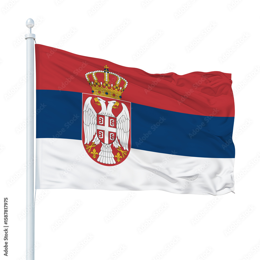 Naklejka premium Serbian Flag waving in the wind with the coat of arms