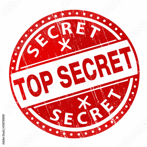 Red Top Secret Rubber Stamp with Grunge Texture Confidential Information Classified Document Isolated