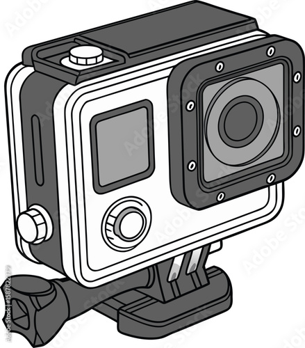 Dynamic action camera graphic for adventure content creation and extreme sports footage.