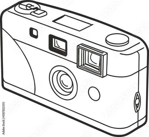 A minimalist camera drawing presents a retro photography design for capturing moments and preserving memories beautifully.
