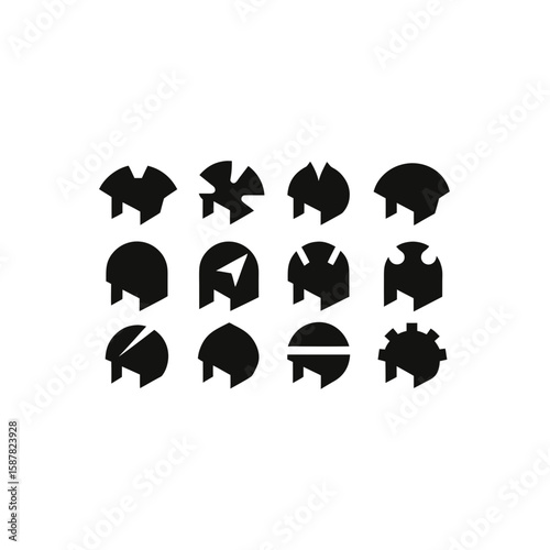  different broken relic helmet icons set 