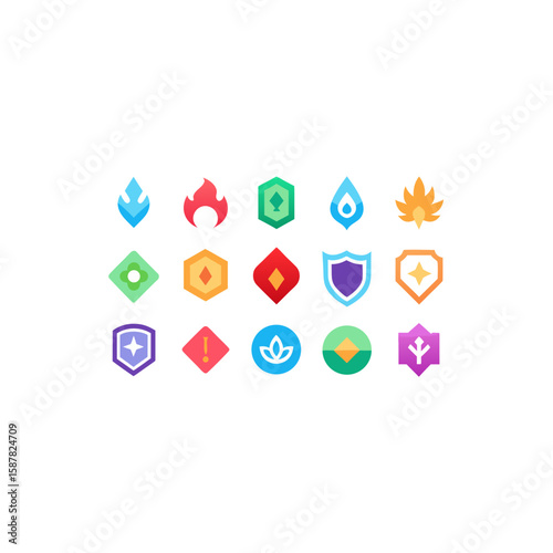  different elemental tome icons set on white 