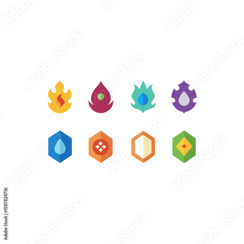  different elemental tome icons set 