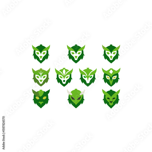  different forest guardian mask icons set 