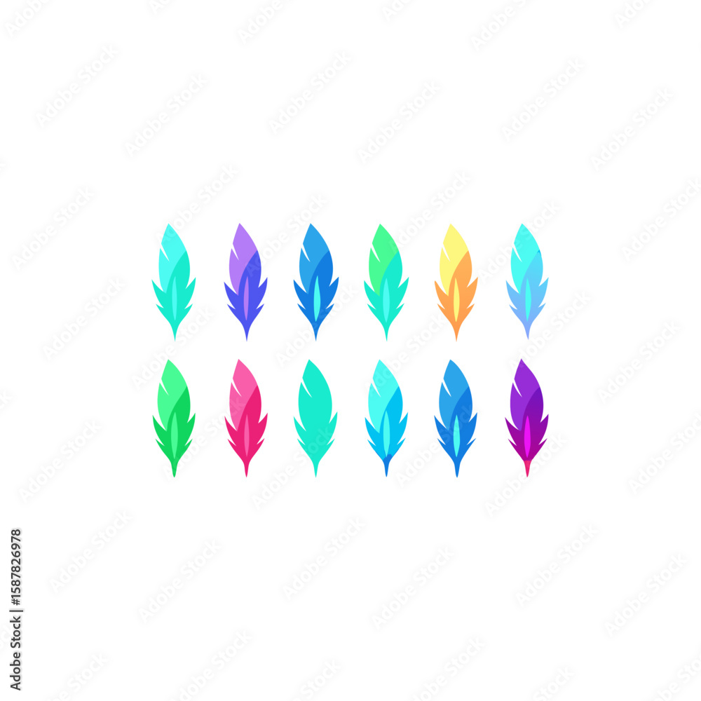 Fototapeta premium different glowing feather talisman icons set