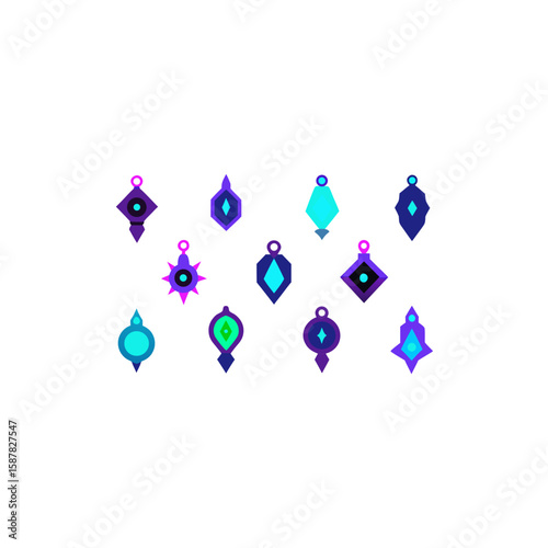  different glowing ritual pendant icons set 