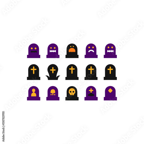 different haunted grave token icons set 