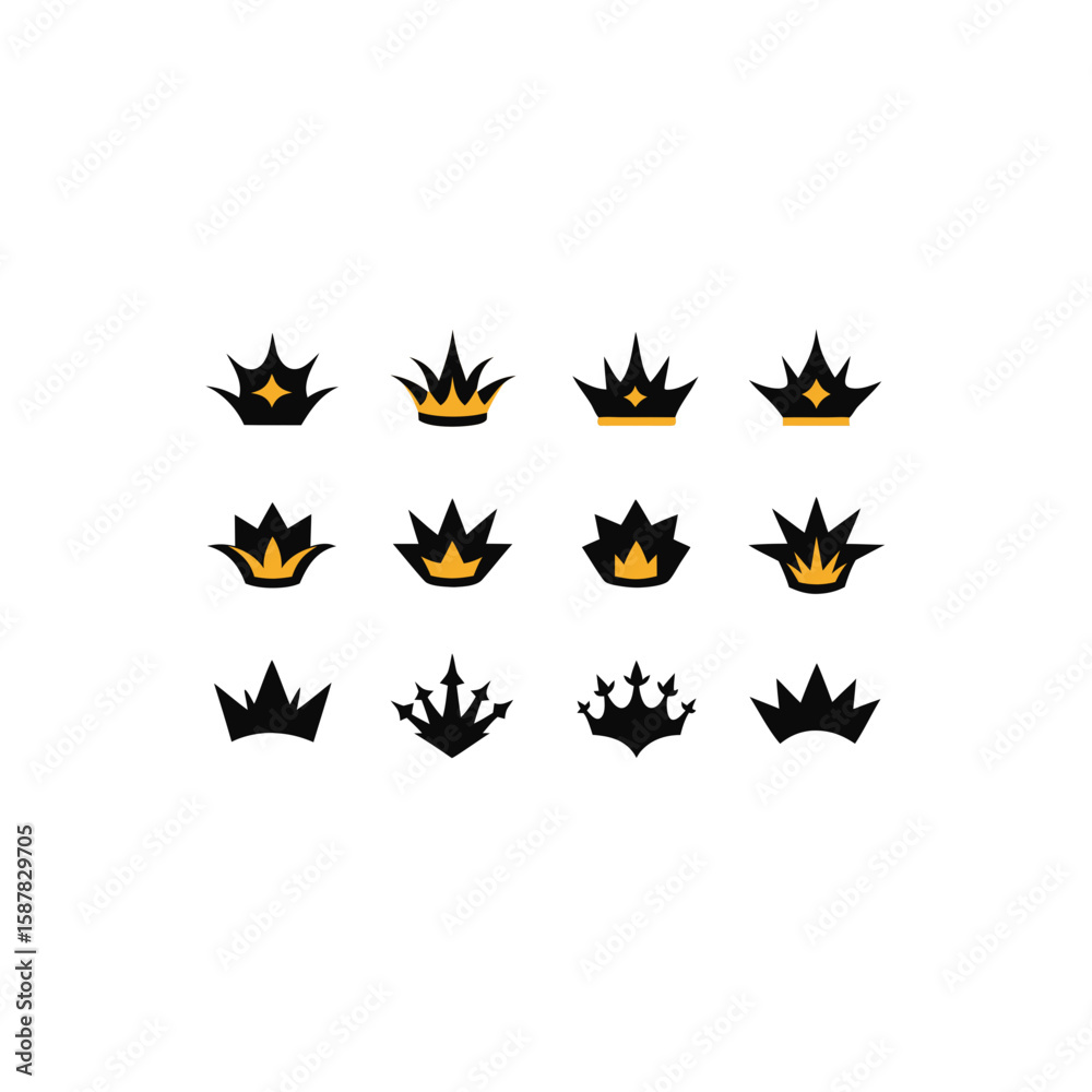 Obraz premium different jungle thorn crown icons set on white.