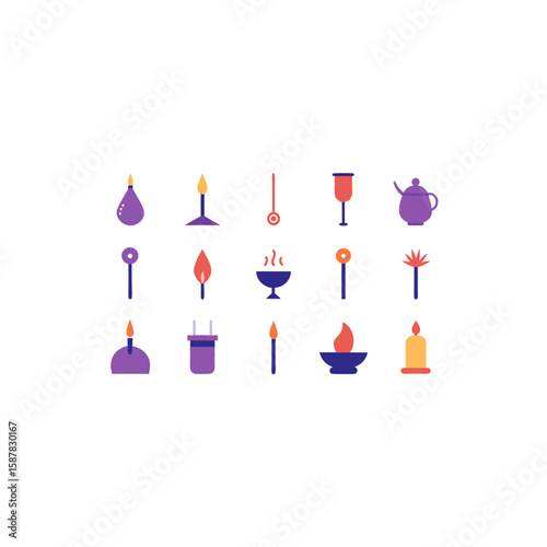  different magical incense holder icons set 