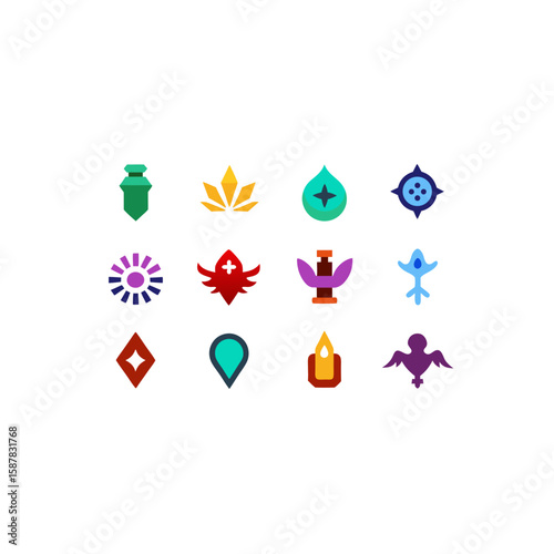 different spirit realm artifact icons set 