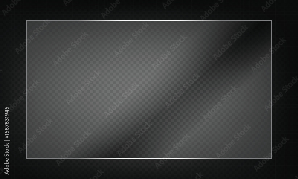 Obraz premium 16:9 vector image of a mirror reflection, suitable for application on glass, plastic, or acrylic window surfaces. Offers a glossy, luminous appearance with bright highlights and transparency.&nbsp;