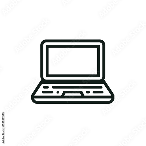 Minimalistic black-and-white line art illustration of a laptop  