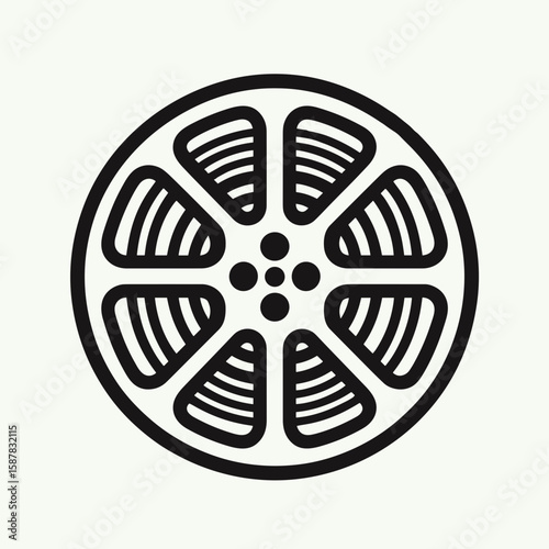 Classic movie reel in a minimalistic style, black and white, geometric shapes and smooth lines, concept