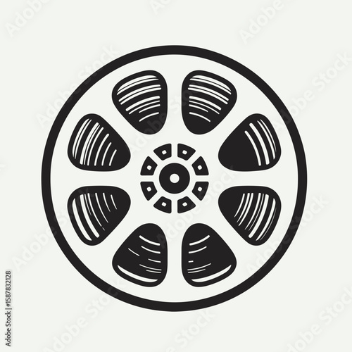 Film reel illustration in black and white style on light background  