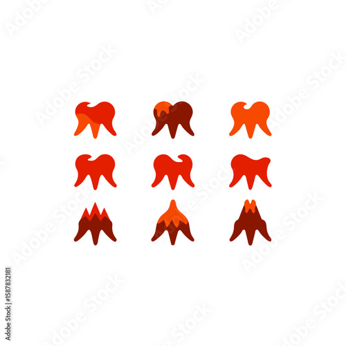  different volcanic beast tooth icons set