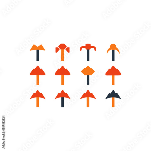  different volcanic hammer icons set 