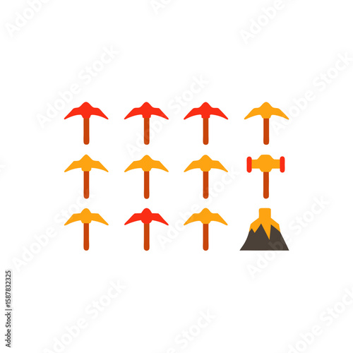 different volcanic hammer icons set 