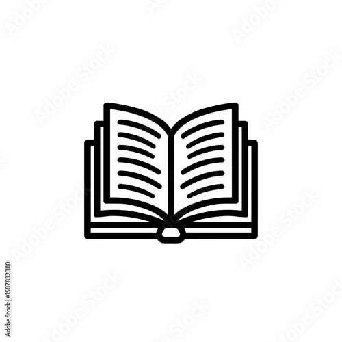 Minimalistic black and white line art illustration of open book  