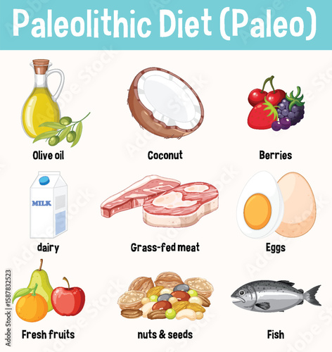 Paleo Diet Essentials Illustrated in Vector Style