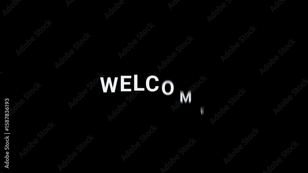 Animated welcome text reveal with overshoot motion graphic on transparent background loop