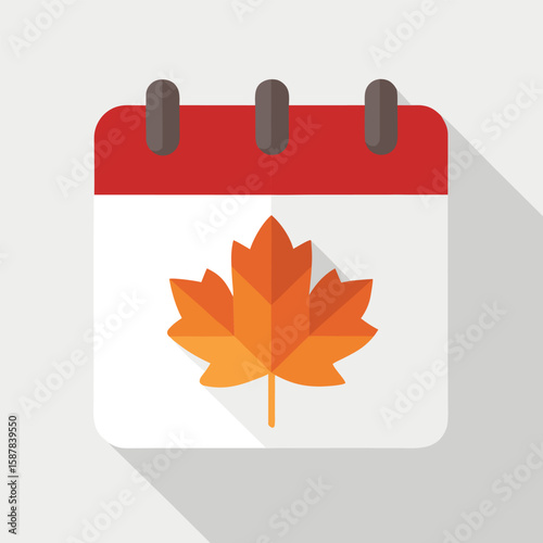 An autumnal calendar icon with a single leaf symbolizes the date and time of a fall event or holiday