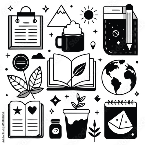 A vector illustration set of dairy product icons
