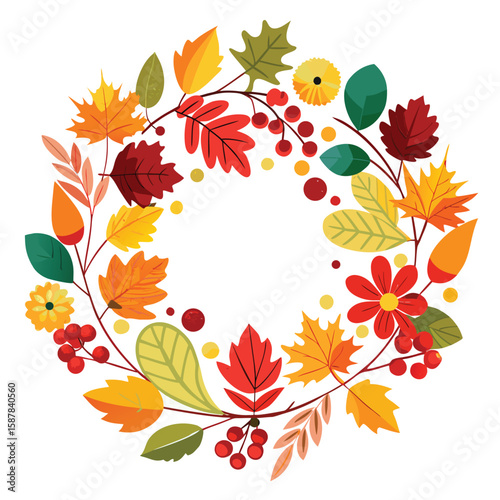 A seamless autumn pattern of fall leaves and acorns frames a vibrant natural design