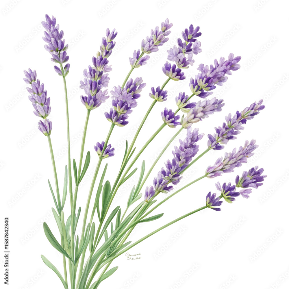 Fototapeta premium A delicate lavender bouquet isolated on transparent background, showcasing its beauty