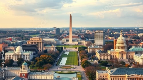 An aerial view of washington dc showcasing the capitol building and the washington monument