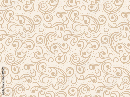 Seamless light background with beige pattern in baroque style. Vector retro illustration. Ideal for printing on fabric or paper.