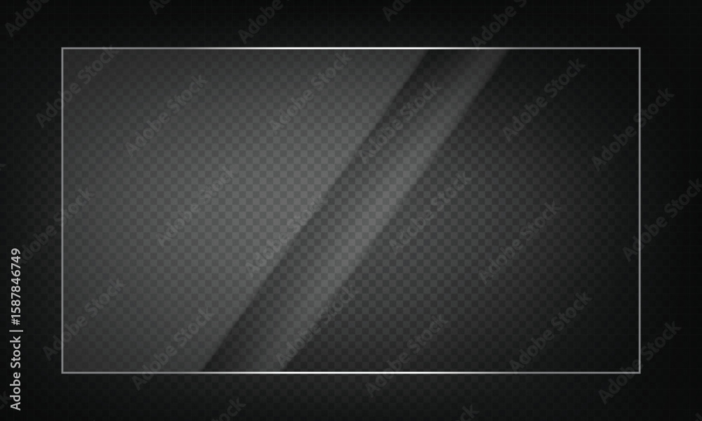 Obraz premium 16:9 vector image of a mirror reflection, suitable for application on glass, plastic, or acrylic window surfaces. Offers a glossy, luminous appearance with bright highlights and transparency.&nbsp;