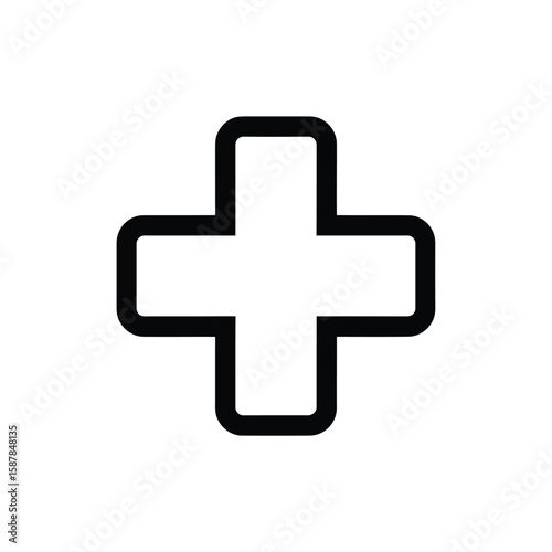 Black outlined medical cross symbol on white background simple flat icon design element for healthcare apps websites and medical related projects