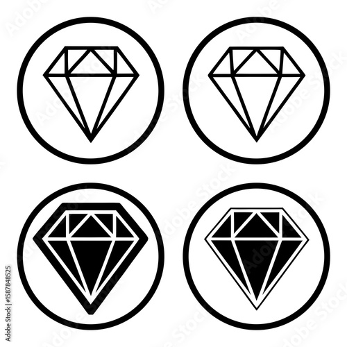 Black diamond icons in circles jewel precious stone