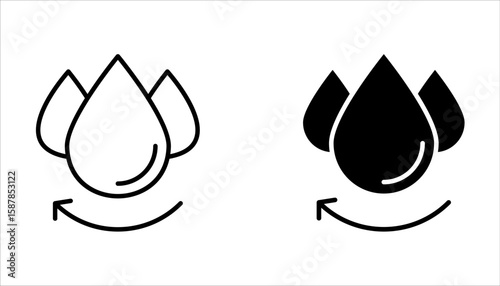 Waterproof icon set. Collection of water resistant signs, liquid proof protection. Shield with water drop. Anti wetting material, hydrophobic fabric, surface protection,  vector illustration on white 