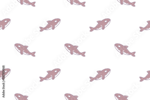 Vector seamless pattern of cute orca drawn with crayons.