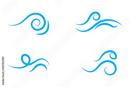 set of wind blowing icon, sea wave icon, wind blowing icon whtie background.