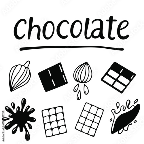Chocolate Bars Doodles with Chocolate Splash and Various set