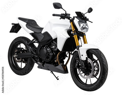 Sleek White Road Motorcycle Mockup Side View, Isolated PNG