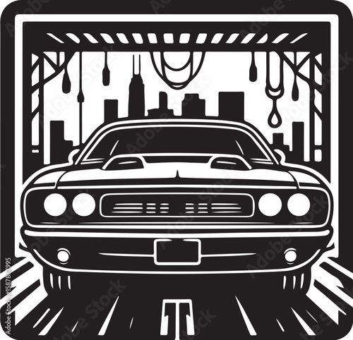Abstract vehicle outline in solid black silhouette style