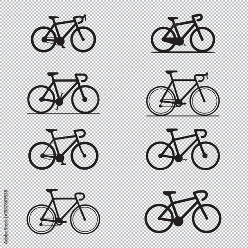 Silhouette bicycle icon bundle isolated on a white background, Editable Vector Bicycle Silhouette Icons on White Background. Clean and Simple Bicycle Icon Set	
Silhouette bicycle icon bundle isolated 