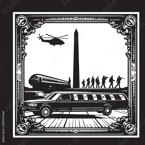 Minimal black and white transport silhouette illustration
