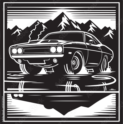 Silhouette of a modern vehicle design in black and white