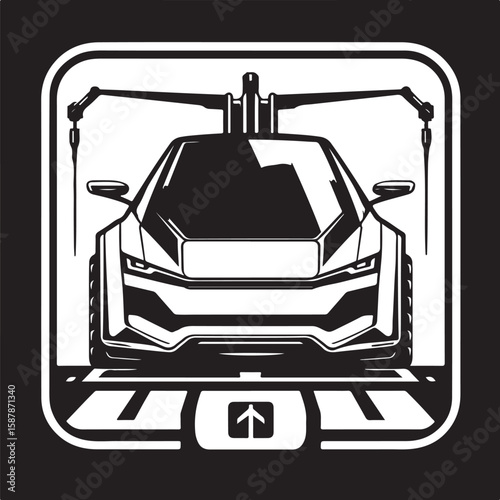 Silhouette of a modern vehicle design in black and white