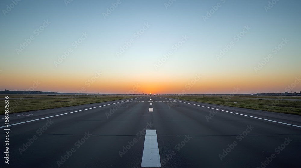 Fototapeta premium Long Empty Runway at Sunrise